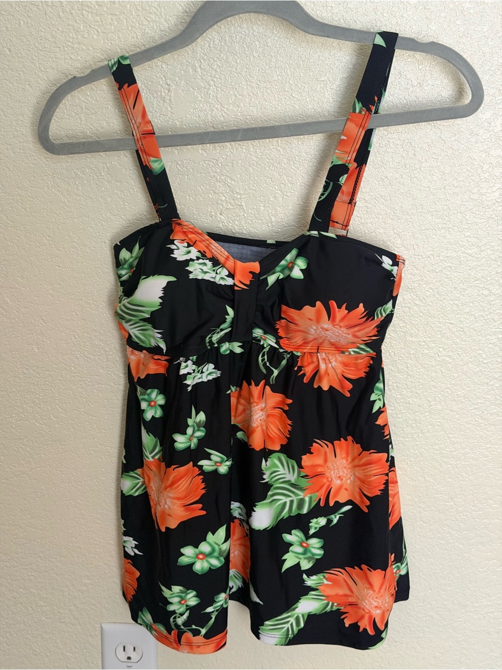 Black Floral Tankini Top with Orange Flowers